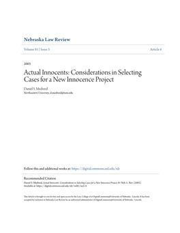 Considerations in Selecting Cases for a New Innocence Project Daniel S