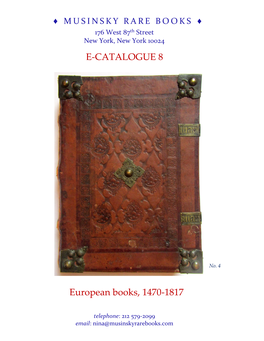 E-CATALOGUE 8 European Books, 1470-1817