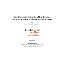 How the Legal System Can Help Create a Recovery Culture in Mental Health Systems