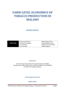 Farm-Level Economics of Tobacco Production in Malawi