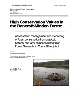 High Conservation Values in the Bancroft-Minden Forest