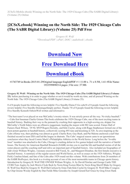 Winning on the North Side: the 1929 Chicago Cubs (The SABR Digital Library) (Volume 25) Online