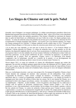 Les Singes De Clinatec Ont Raté Le Prix Nobel