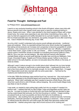 Food for Thought: Ashtanga and Fuel by Philippa Asher