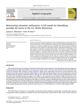 A GIS Model for Identifying Possible Ski Towns in the US Rocky Mountains