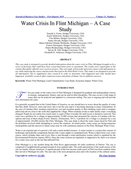 Water Crisis in Flint Michigan – a Case Study Donald A