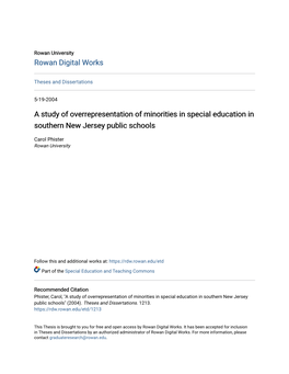 A Study of Overrepresentation of Minorities in Special Education in Southern New Jersey Public Schools