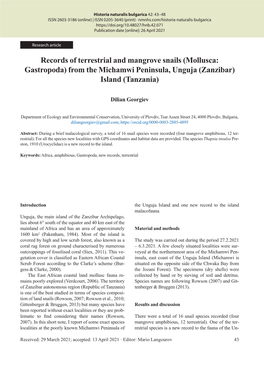 Records of Terrestrial and Mangrove Snails (Mollusca: Gastropoda) from the Michamwi Peninsula, Unguja (Zanzibar) Island (Tanzania)