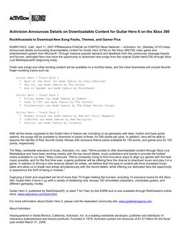 Activision Announces Details on Downloadable Content for Guitar Hero II on the Xbox 360