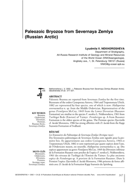 Paleozoic Bryozoa from Severnaya Zemlya (Russian Arctic)