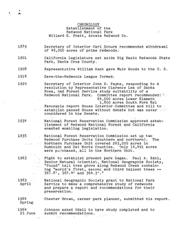 Chronology of the Establishment of Redwood National Park