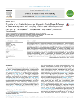 Diversity of Beetles in Gariwangsan Mountain, South Korea: Inﬂuence of Forest Management and Sampling Efﬁciency of Collecting Method