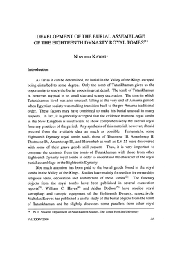 Development of the Burial Assemblage of the Eighteenth Dynasty Royal Tombs(1)