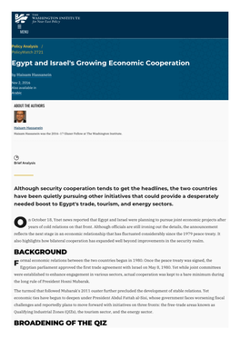 Egypt and Israel's Growing Economic Cooperation by Haisam Hassanein