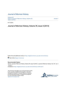 Journal of Mormon History, Volume 39, Issue 4 (2013)