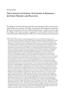 Levente Salat the Chances of Ethnic Autonomy in Romania – Between Theory and Practice