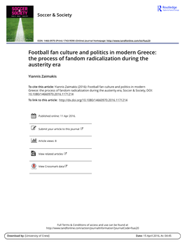 Football Fan Culture and Politics in Modern Greece: the Process of Fandom Radicalization During the Austerity Era