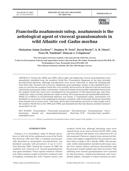 Francisella Noatunensis Subsp. Noatunensis Is the Aetiological Agent of Visceral Granulomatosis in Wild Atlantic Cod Gadus Morhua