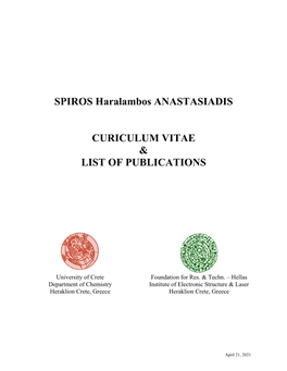 SPIROS Haralambos ANASTASIADIS CURICULUM VITAE & LIST of PUBLICATIONS