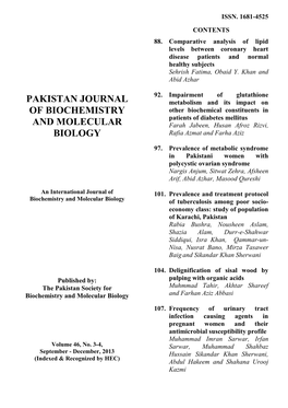 Pakistan Journal of Biochemistry and Molecular Biology