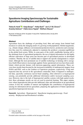 Spaceborne Imaging Spectroscopy for Sustainable Agriculture: Contributions and Challenges