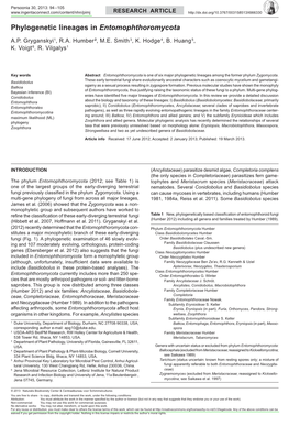 Phylogenetic Lineages in &lt;I&gt;Entomophthoromycota&lt;/I&gt;