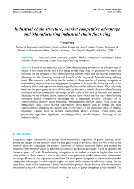 Industrial Chain Structure, Market Competitive Advantage and Manufacturing Industrial Chain Financing