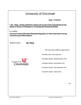 Aryl Hydrocarbon Receptor-Mediated Regulation of Gene Expression During Cardiomyocyte Differentiation