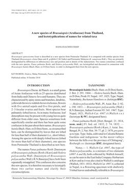 A New Species of Brassaiopsis (Araliaceae) from Thailand, and Lectotypifications of Names for Related Taxa