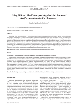 Using GIS and Maxent to Predict Global Distribution of Saxifraga Catalaunica (Saxifragaceae)