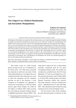 The Calipari Case: Political Machinations and Journalistic Manipulations