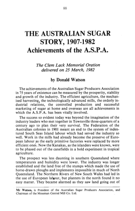 THE AUSTRALIAN Stgar STORY, 19071982 Achievements of the A.S.P.A