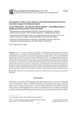 71 Acaulospora Viridis, a New Species in the Glomeromycetes from Two Mountain Ranges in Andalucía