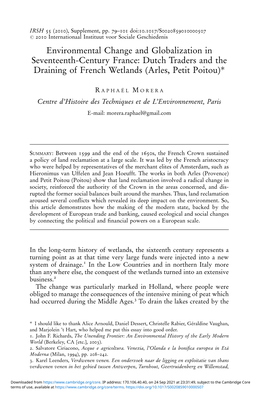 Environmental Change and Globalization in Seventeenth-Century France: Dutch Traders and the Draining of French Wetlands (Arles, Petit Poitou)*