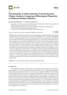 Functionality of Native Starches in Food Systems: Cluster Analysis Grouping of Rheological Properties in Diﬀerent Product Matrices