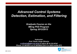Advanced Control Systems Detection, Estimation, and Filtering