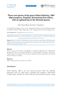 Hymenoptera, Vespidae, Eumeninae) from China, with an Updated Key to the Oriental Species