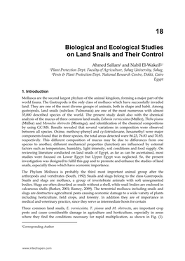 Biological and Ecological Studies on Land Snails and Their Control