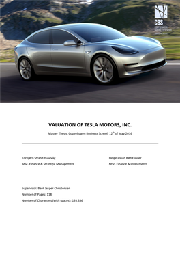 Valuation of Tesla Motors, Inc