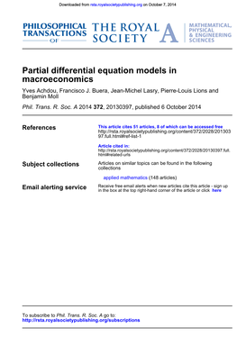 Macroeconomics Partial Differential Equation Models In