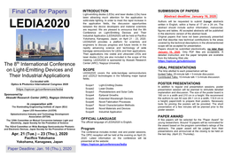 Call for Papers Light-Emitting Diodes (Leds) and Laser Diodes (Lds) Have Been Attracting Much Attention for the Application to Abstract Deadline: January 16, 2020