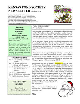 KANSAS POND SOCIETY NEWSLETTER December 2014