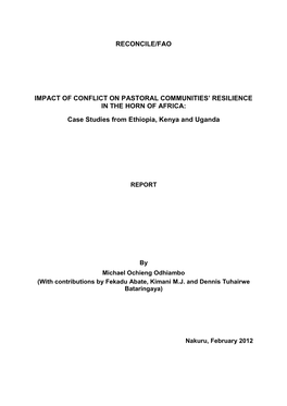 Reconcile/Fao Impact of Conflict on Pastoral