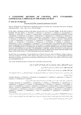 A Ta Onomic Revision of Cousinia, Sect. Cynaroides