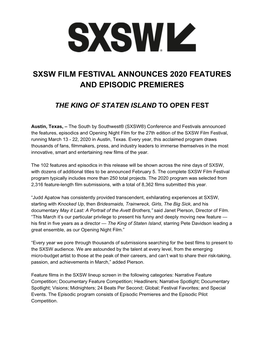Sxsw Film Festival Announces 2020 Features and Episodic Premieres