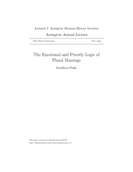 The Emotional and Priestly Logic of Plural Marriage