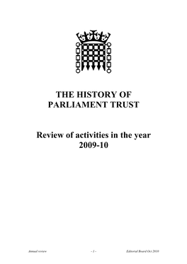 THE HISTORY of PARLIAMENT TRUST Review of Activities in The