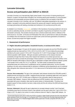 Lancaster University Access and Participation Plan 2020-21 to 2024-25