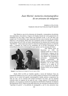 Juan Mariné: Memoria Cinematográfica De Un Artesano De Imágenes