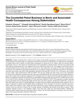 The Counterfeit Petrol Business in Benin and Associated Health Consequences Among Stakeholders